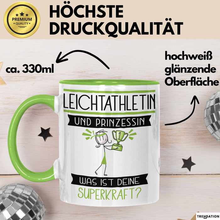 Leichtathletin Und Prinzessin Tasse Geschenk Für Eine Leichtathletin Geburtstag Was Ist Deine Superkraft Grün Trendation