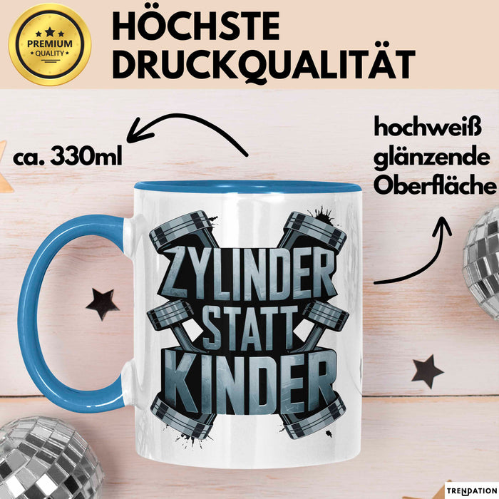 Automechaniker Tasse Geschenk Lustige Geschenkidee Spruch Zylidner Statt Kinder Blau Trendation