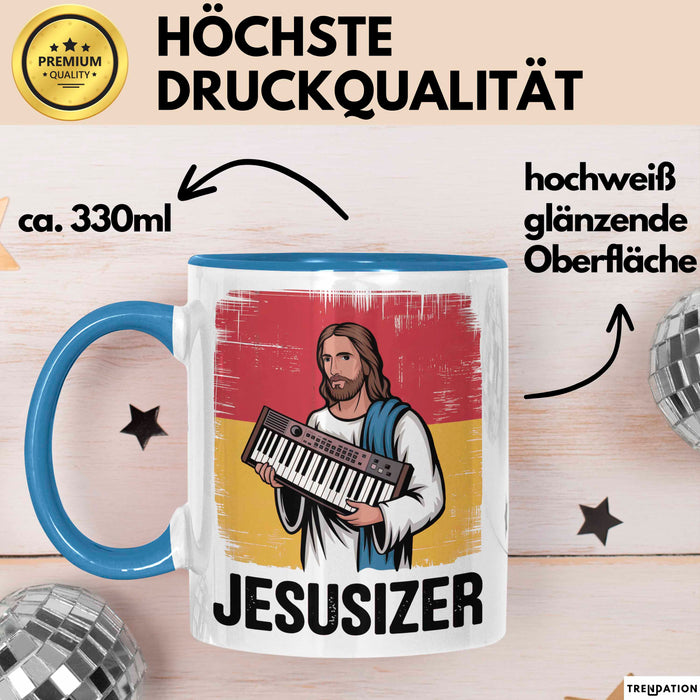 Jesus Keyboardspieler Tasse Geschenk Jesusizer Christlicher Geschenkidee Lustig Blau Trendation