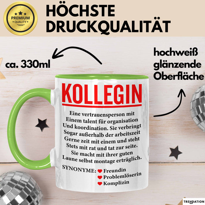 Büroarbeit Kollege Wertschätzung Tasse Geschenk Lustige Geschenkidee Spruch Kollegin Grün Trendation