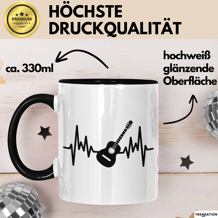 Gitarrist Geschenk Tasse für Gitarrenspieler Männer Geschenkidee Herzschlag Gitarre Kaffee-Becher Schwarz Trendation