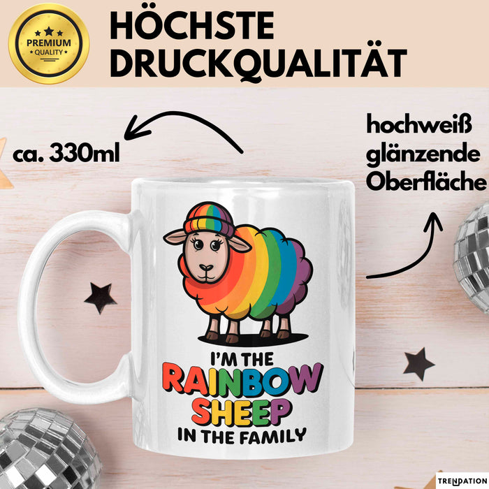 LGBTQ Schaf Tasse Geschenk Lustige Geschenkidee Spruch Rainbow Sheep In The Family Weiß Trendation