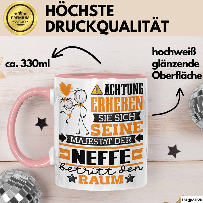 Neffe Geschenk Tasse Lustiger Spruch Erheben Sie Sich Der Neffe Betritt den Raum Rosa Trendation