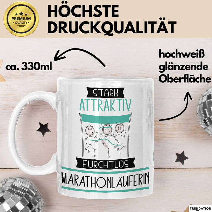 Marathonläuferin Tasse Geschenk Becher Stark Attraktiv Furchtlos Marathonläuferin Lustige Geschenkidee Weiß Trendation