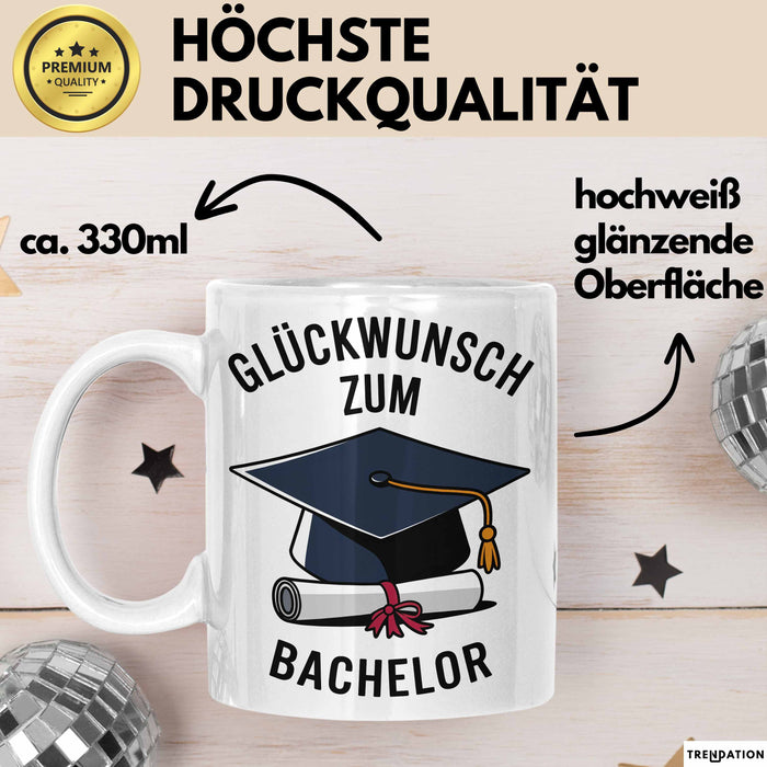Schüler Abschluss Tasse Geschenk Lustige Geschenkidee Spruch Glückwunsch Zum Bachelor Weiß Trendation