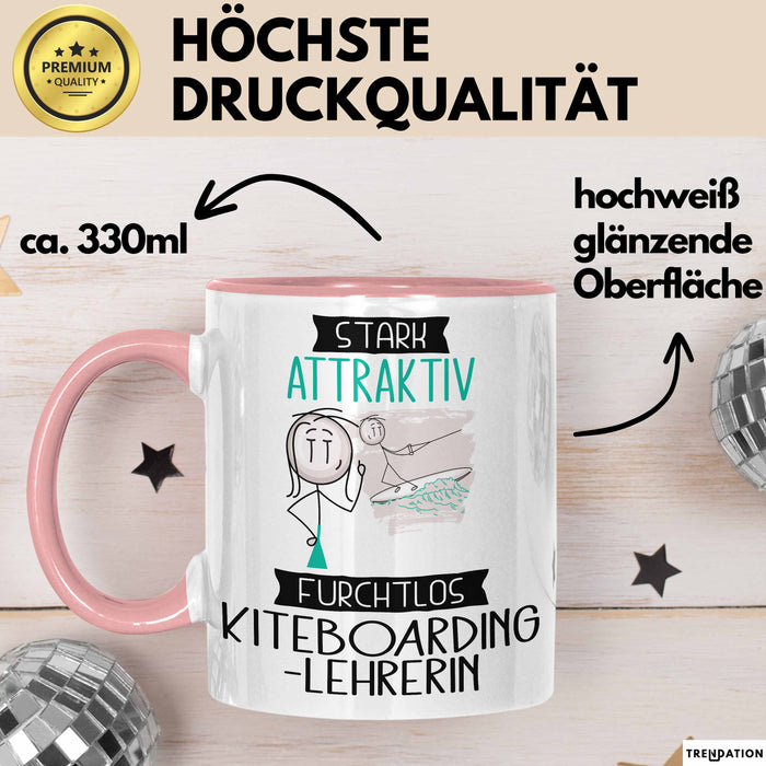 Kiteboarding-Lehrerin Tasse Geschenk Becher Stark Attraktiv Furchtlos Kiteboarding-Lehrerin Lustige Geschenkidee Rosa Trendation