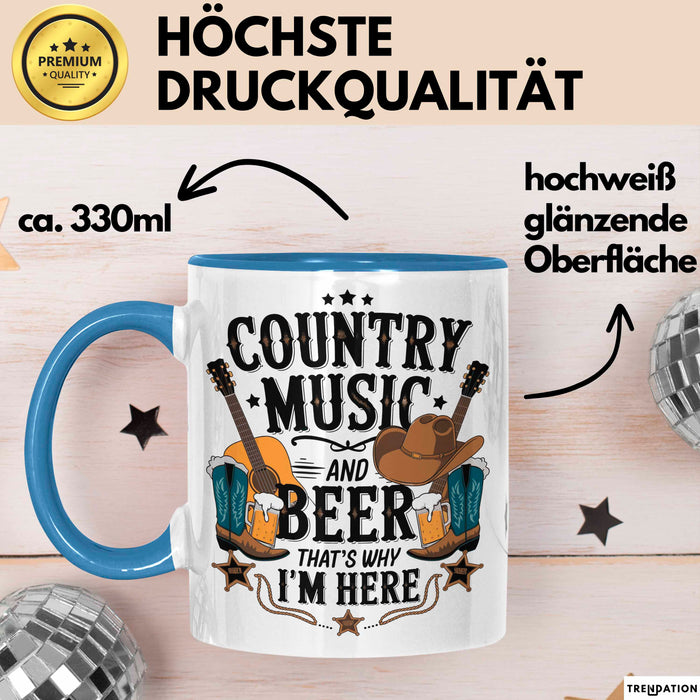 Country Musik Bier Tasse Geschenk Lustige Geschenkidee Blau Trendation