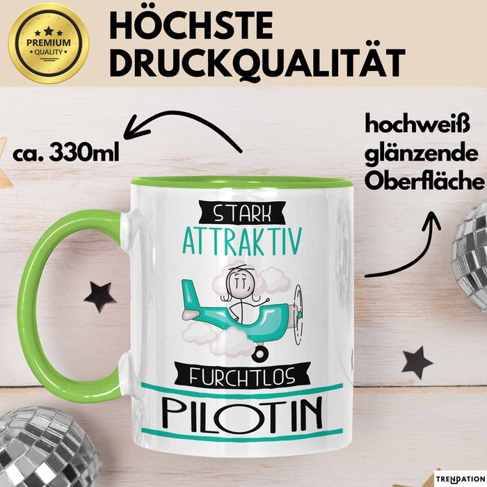 Pilotin Tasse Geschenk Becher Stark Attraktiv Furchtlos Pilotin Lustige Geschenkidee Grün Trendation