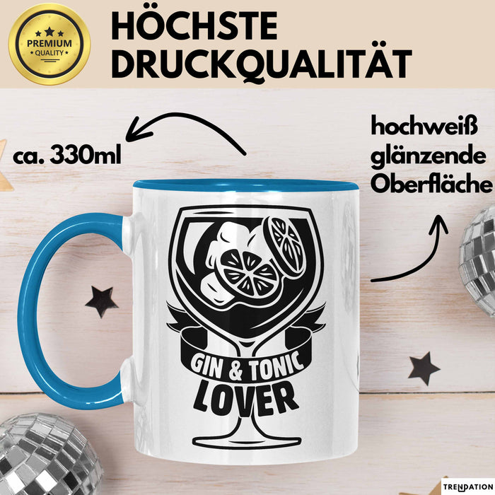 Gin Tonic Lover Tasse Geschenk Becher Blau Trendation