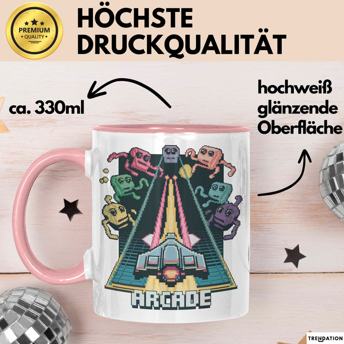 Retro Gamer Tasse Geschenkidee für Gaming und Konsolen Fans Rosa Trendation