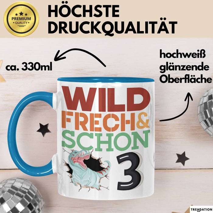3. Geburtstag Geschenk Tasse Becher Wild Frech Und Schon 3 Blau Trendation