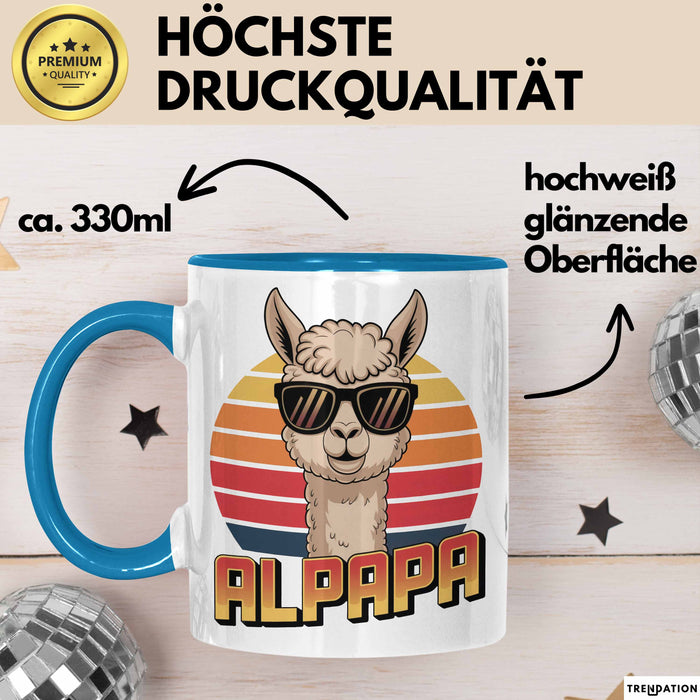 Vatertag Tasse Geschenk Alpapa Alpaka für Papa Spruch Blau Trendation