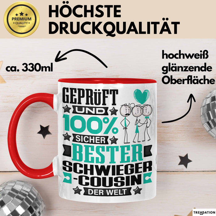 Schwiegercousin Geschenk Lustiger Spruch für Schwiegercousin Geschenkidee Bester Schwiegercousin Der Welt Rot Trendation