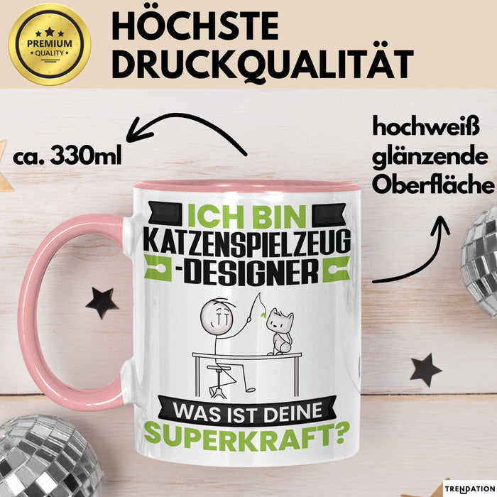 Katzenspielzeug-Designer Tasse Geschenk für Katzenspielzeug-Designer Geburtstag Lustiger Spruch Kaffee-Becher Was Ist Deine Superkraft Trendation