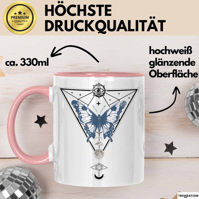 Mystical Tasse Blackcraft Lineart Moon Schmetterling Hexerei Astrologie Tattoo Kaffee-Becher Tarot Rosa Trendation