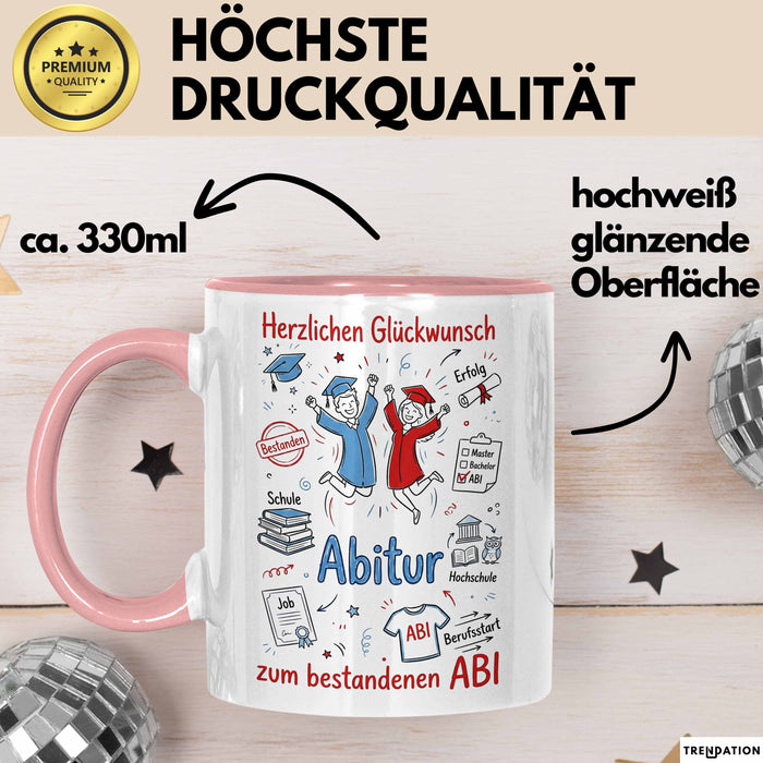 Schüler Abschluss Tasse Geschenk Lustige Geschenkidee Spruch Herzlichen Glückwunsch Abitur Rosa Trendation