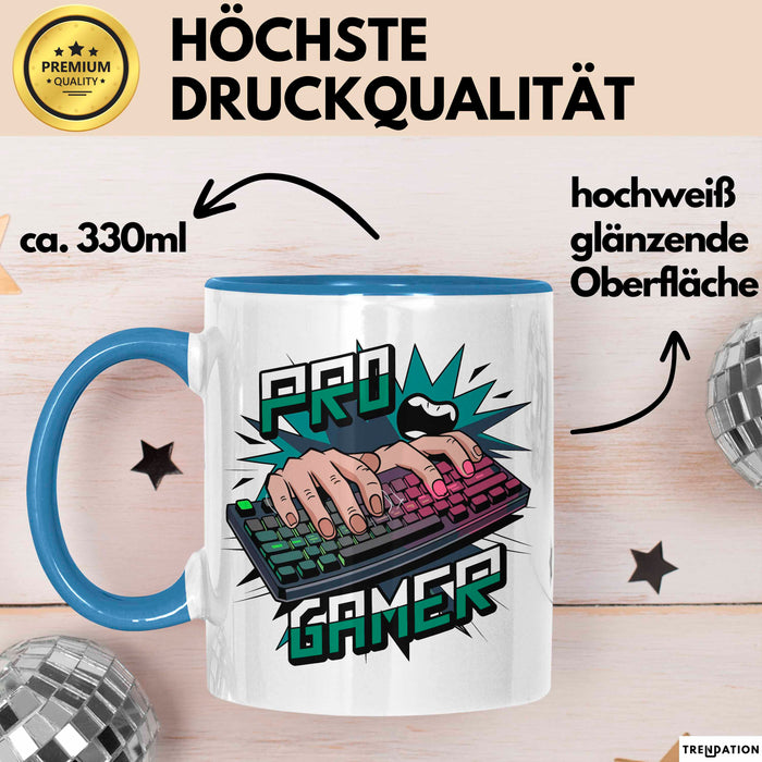 Pro Gamer Tasse Geschenkidee für Gaming Süchtige Blau Trendation