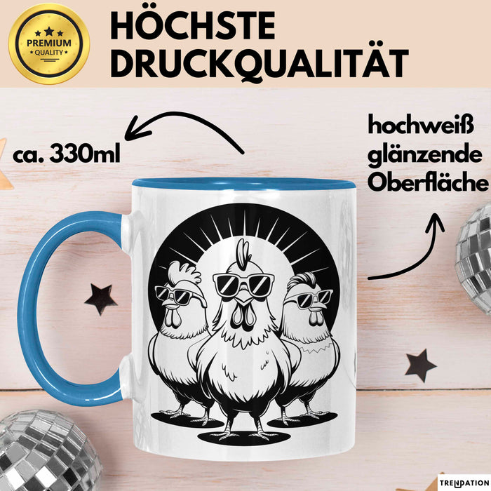 Huhn Tier Bauer Sonnenbrille Tasse Becher Geschenk Lustige Geschenkidee Spruch Blau Trendation