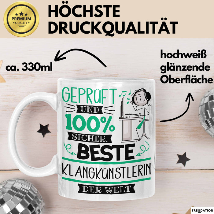 Beste Klangkünstlerin Der Welt Tasse Geschenk für Eine Klangkünstlerin Geprüft Und Sicher Geschenkidee Geburtstag Weihnachten Weiß Trendation