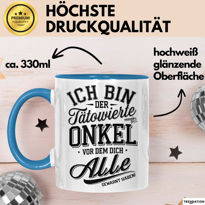 Tätowierter Onkel Tasse Geschenk Lustige Geschenkidee Spruch Blau Trendation