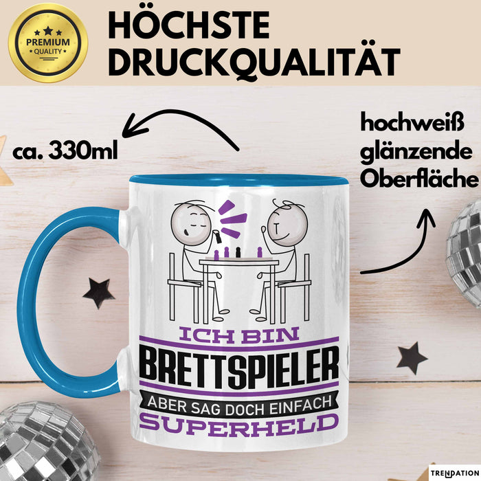 Brettspieler Geschenk Tasse Ich Bin Brettspieler Aber Sag Doch Einfach Superheld Lustige Geschenkdiee für Brettspieler Kaffee-Becher Blau Trendation