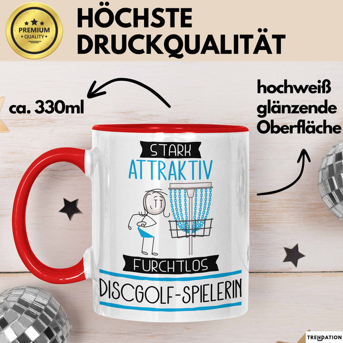 Discgolf-Spielerin Tasse Geschenk Becher Stark Attraktiv Furchtlos Discgolf-Spielerin Lustige Geschenkidee Rot Trendation