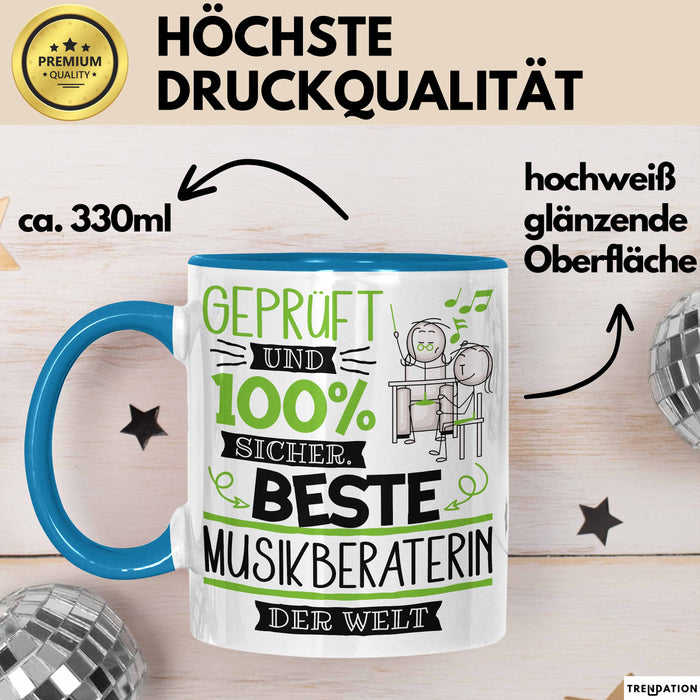 Beste Musikberaterin Der Welt Tasse Geschenk für Eine Musikberaterin Geprüft Und Sicher Geschenkidee Geburtstag Weihnachten Blau Trendation