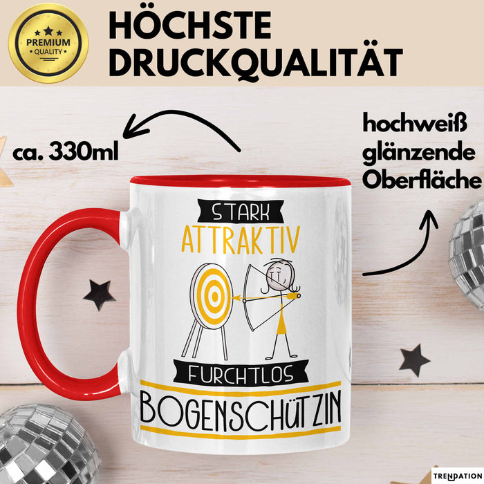 Bogenschützin Tasse Geschenk Becher Stark Attraktiv Furchtlos Bogenschützin Lustige Geschenkidee Rot Trendation