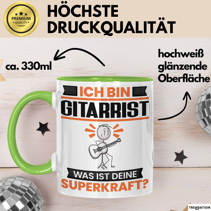 Gitarrist Tasse Geschenk für Gitarrist Geburtstag Lustiger Spruch Kaffee-Becher Was Ist Deine Superkraft Grün Trendation
