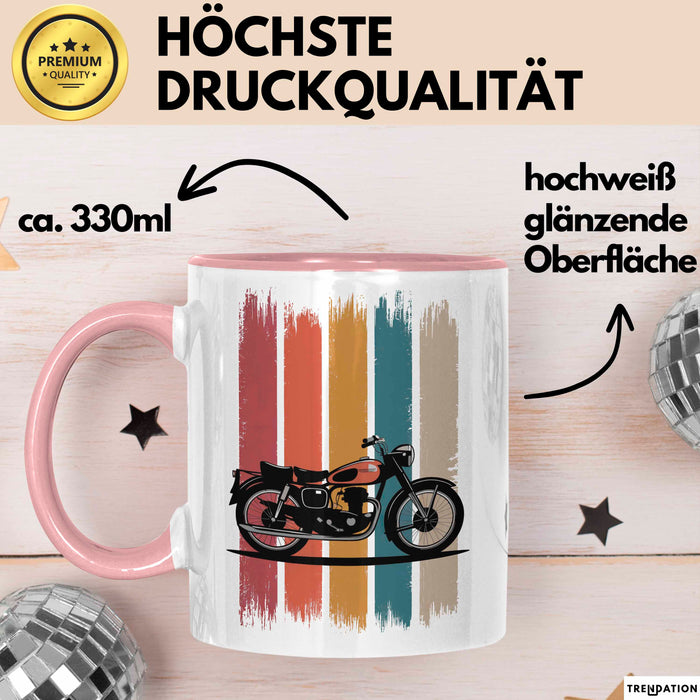 Retro Motorrad Tasse Geschenk Lustige Geschenkidee Spruch Rosa Trendation