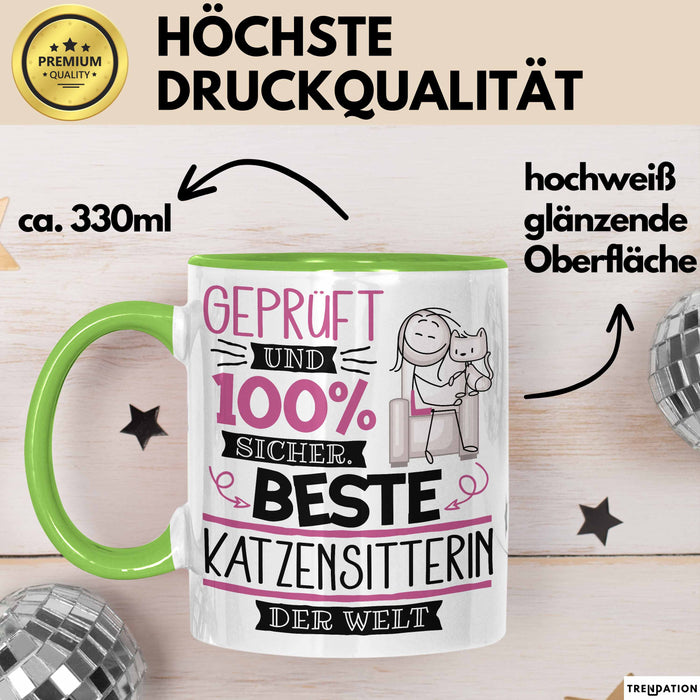 Beste Katzensitterin Der Welt Tasse Geschenk für Eine Katzensitterin Geprüft Und Sicher Geschenkidee Geburtstag Weihnachten Grün Trendation