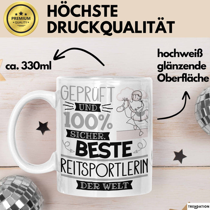 Beste Reitsportlerin Der Welt Tasse Geschenk für Eine Reitsportlerin Geprüft Und Sicher Geschenkidee Geburtstag Weihnachten Weiß Trendation