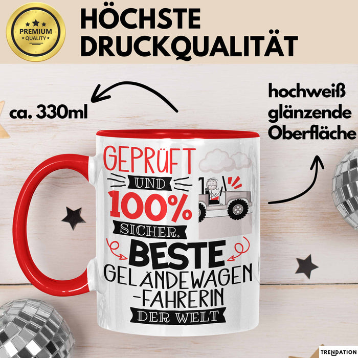 Beste Geländewagenfahrerin Der Welt Tasse Geschenk für Eine Geländewagenfahrerin Geprüft Und Sicher Geschenkidee Geburtstag Weihnachten Rot Trendation
