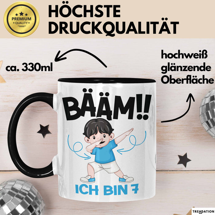 Tasse BÄÄM Ich bin 7 Kindergeburtstagsgeschenk mit DabTanz Schwarz Trendation