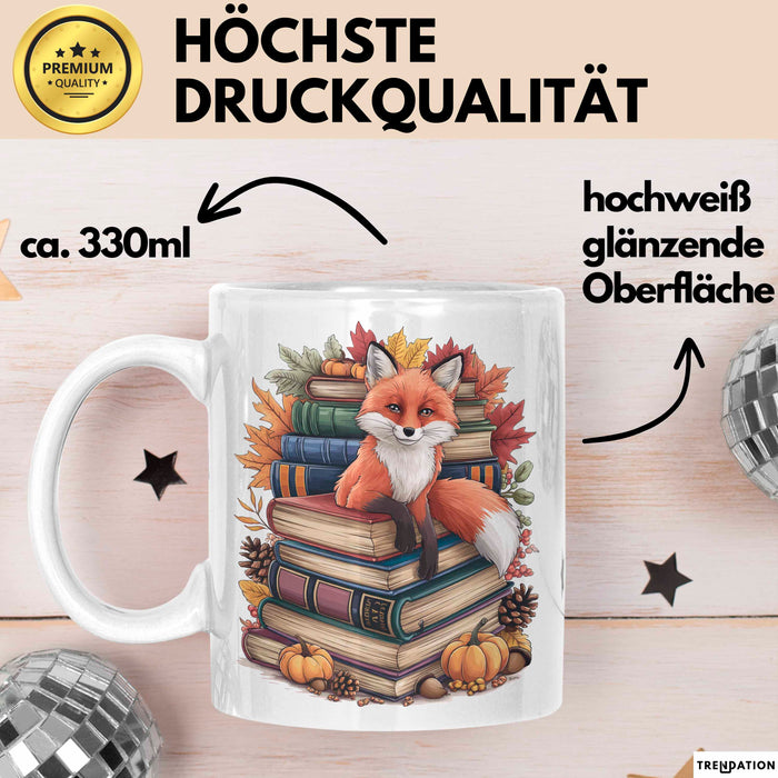 Fuchs Tierliebhaber Tasse Geschenk Lustige Geschenkidee Spruch Ästhetischer Fuchs Mit Buchlesung Weiß Trendation