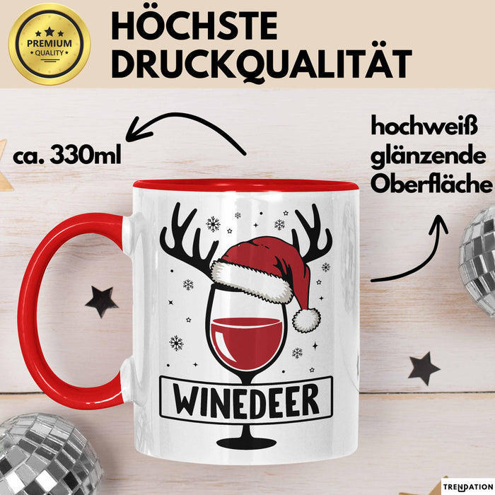 Rotwein-Trinker Tasse Geschenk Weindeer Weihnachten Geschenkidee Für Rot-Weintrinker Kaffee-Becher Rot Trendation
