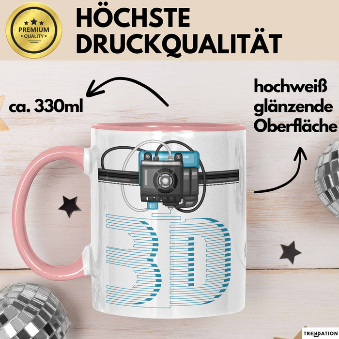 3D Drucker Tasse mit Grafik lustige Geschenkidee für Technikliebhaber Rosa Trendation