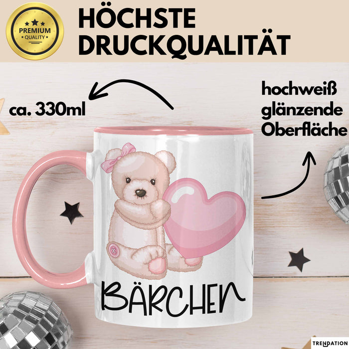Tasse Teddybär mit Herz lustiges Geschenk für Kinder oder Valentinstag Rosa Trendation