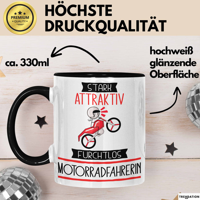 Motorradfahrerin Tasse Geschenk Becher Stark Attraktiv Furchtlos Motorradfahrerin Lustige Geschenkidee Trendation