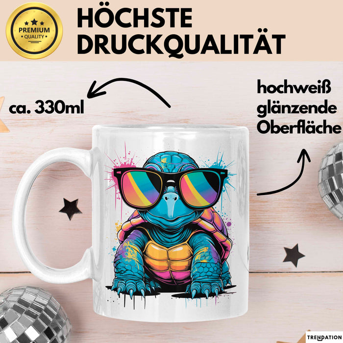 Schildkröte Tier Sonnenbrille Tasse Geschenk Lustige Geschenkidee Spruch Weiß Trendation