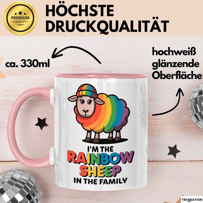 LGBTQ Schaf Tasse Geschenk Lustige Geschenkidee Spruch Rainbow Sheep In The Family Rosa Trendation