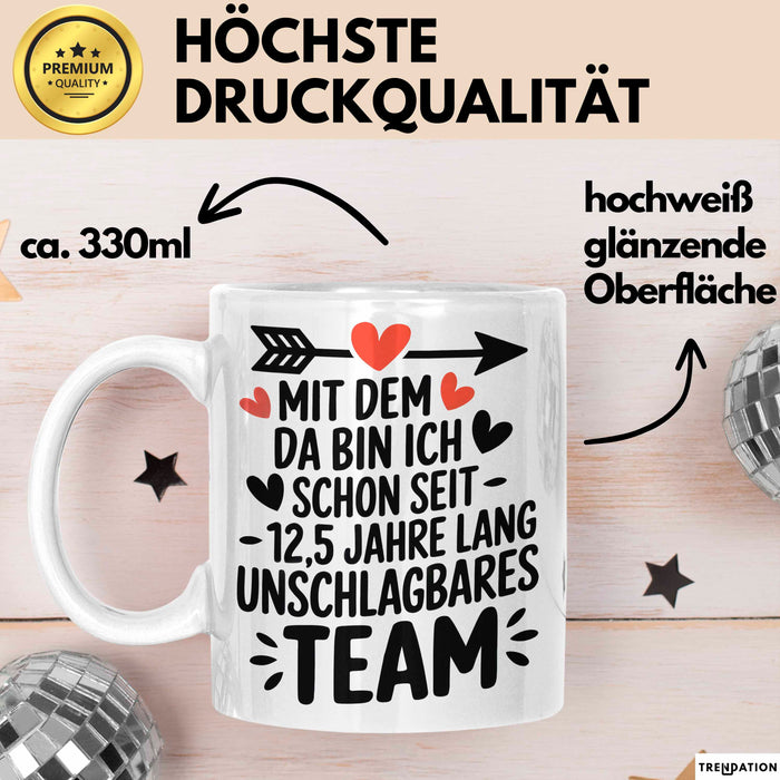 Romantische Pärchen Tasse Geschenk Team seit 12,5 Jahren Geschenkidee Lustig Weiß Trendation