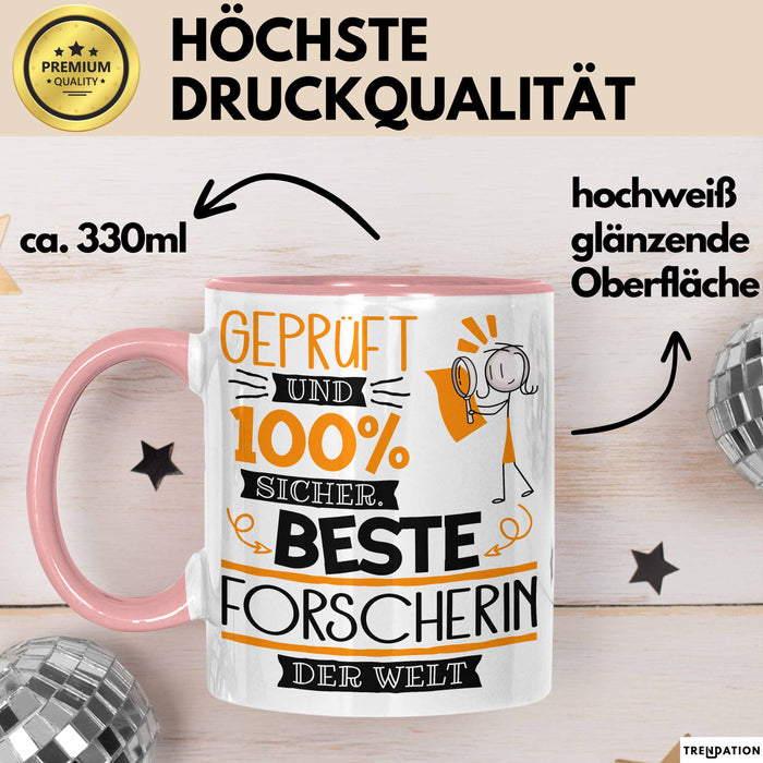 Beste Forscherin Der Welt Tasse Geschenk für Eine Forscherin Geprüft Und Sicher Geschenkidee Geburtstag Weihnachten Rosa Trendation