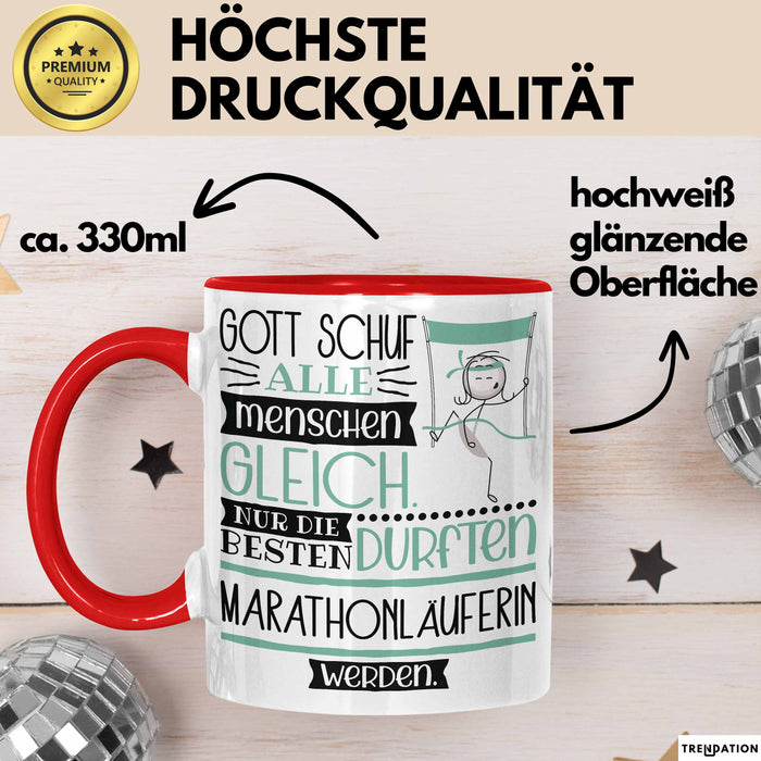 Marathonläuferin Geschenk Becher Tasse Gott Schuf Alle Menschen Gleich Nur Die Besten Durfeten Marathonläuferin Werden Geschenkidee Lustig Rot Trendation