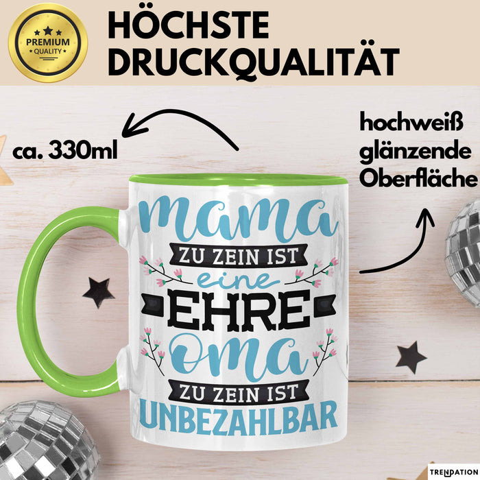 Unbezahlbare Oma Tasse Geschenk Muttertag Spruch Liebevoll Grün Trendation