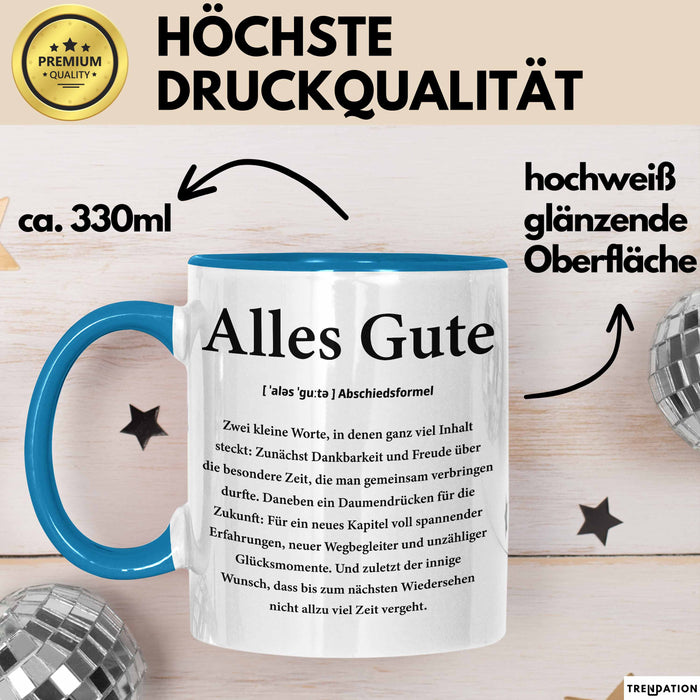 Büroarbeit Kollege Abschied Tasse Geschenk Lustige Geschenkidee Spruch Alles Gute Blau Trendation