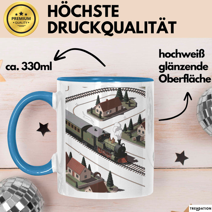 Modelleisenbahn Sammler Tasse Geschenk Lustige Geschenkidee Spruch Für Miniatur Bahn Fans Blau Trendation