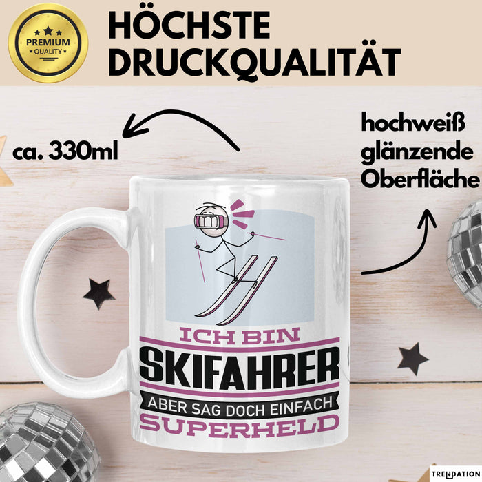 Skifahrer Geschenk Tasse Ich Bin Skifahrer Aber Sag Doch Einfach Superheld Lustige Geschenkdiee für Skifahrer Kaffee-Becher Weiß Trendation