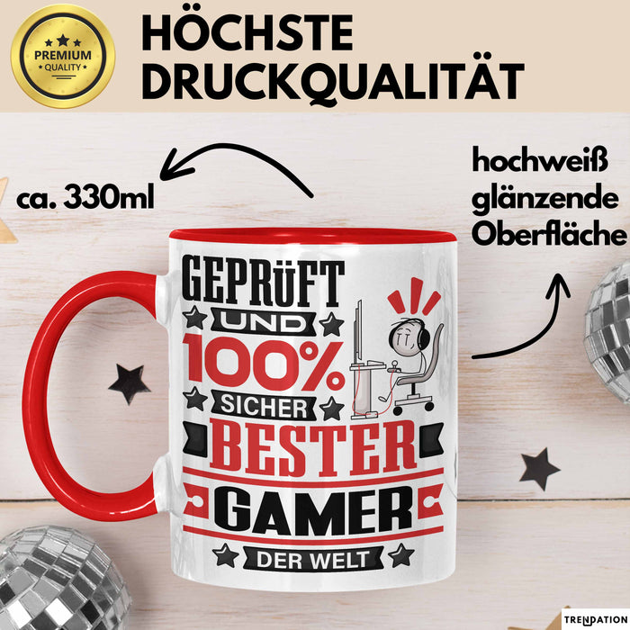 Gamer Geschenk Lustiger Spruch für Gamer Geschenkidee Bester Gamer Der Welt Rot Trendation