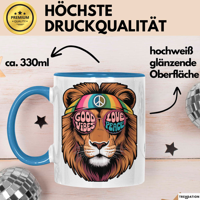 Hippie Löwe Tasse Geschenk Lustige Geschenkidee Spruch Blau Trendation